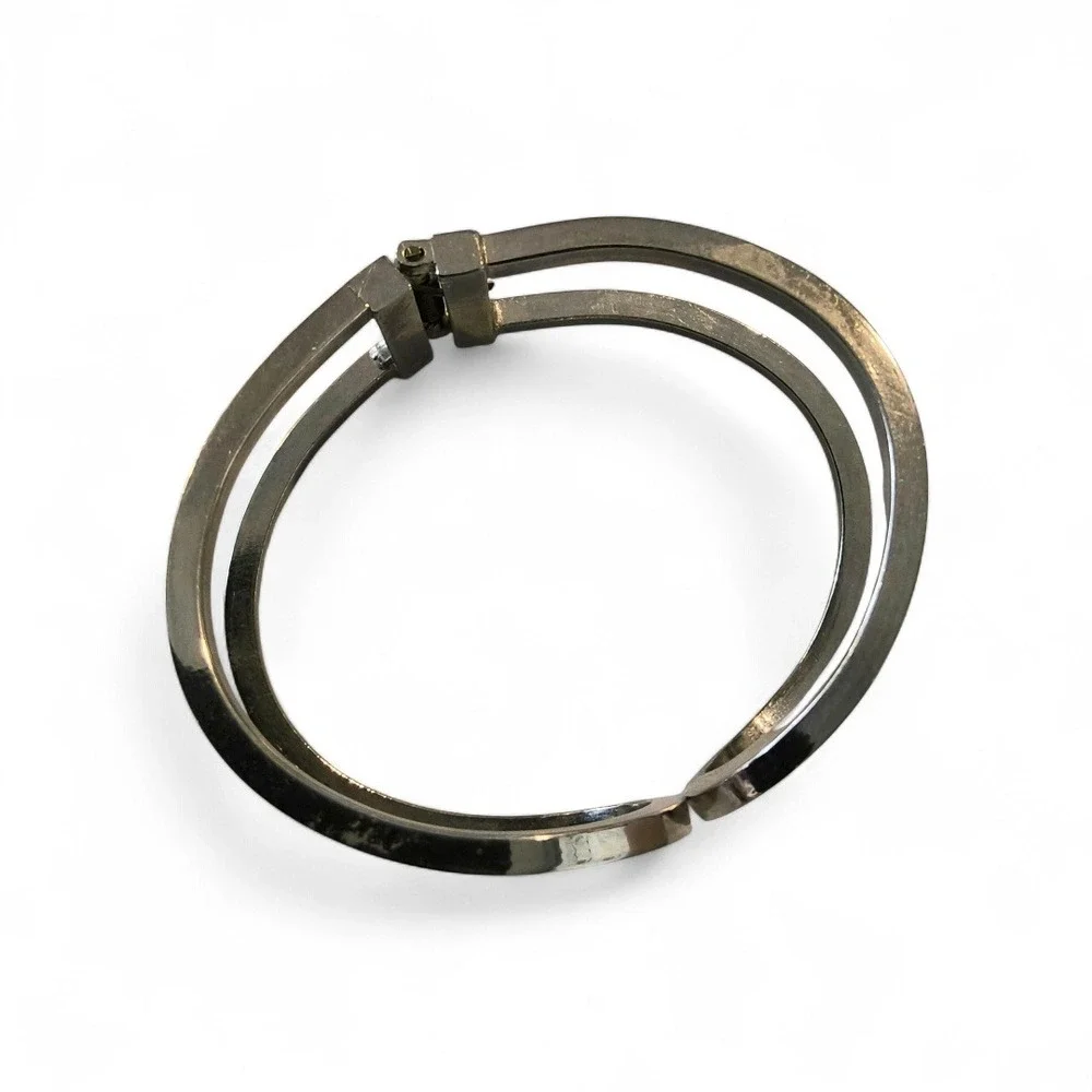 Modern Sculptural Hinged Cuff Bracelet Minimalist Silver - Picture 7 of 8